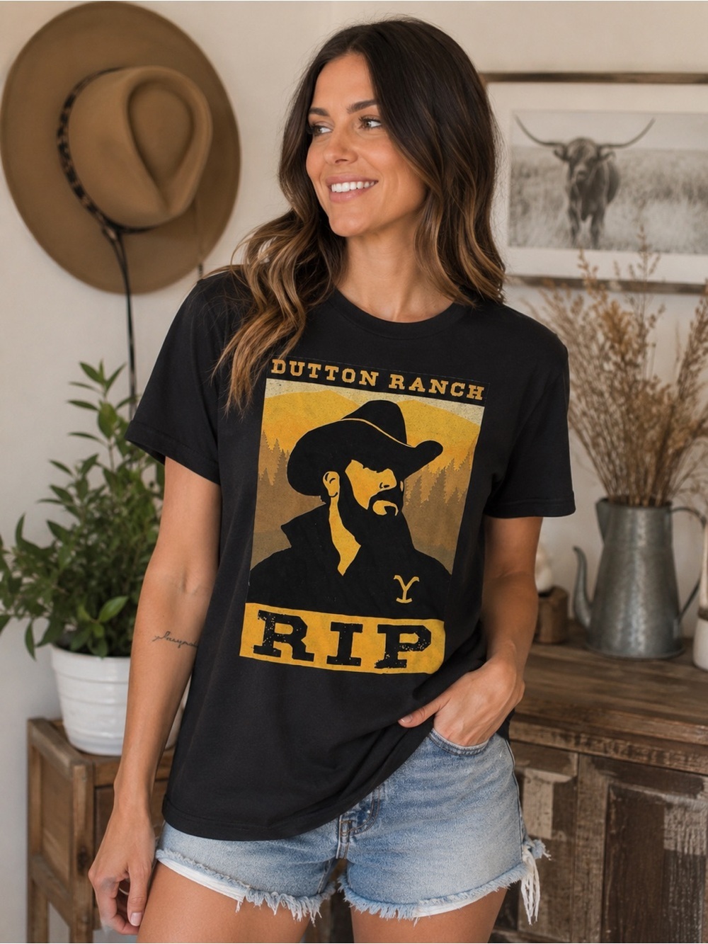 Yellowstone Dutton Ranch Rip Wheeler Graphic Tee Black T Shirt Medium